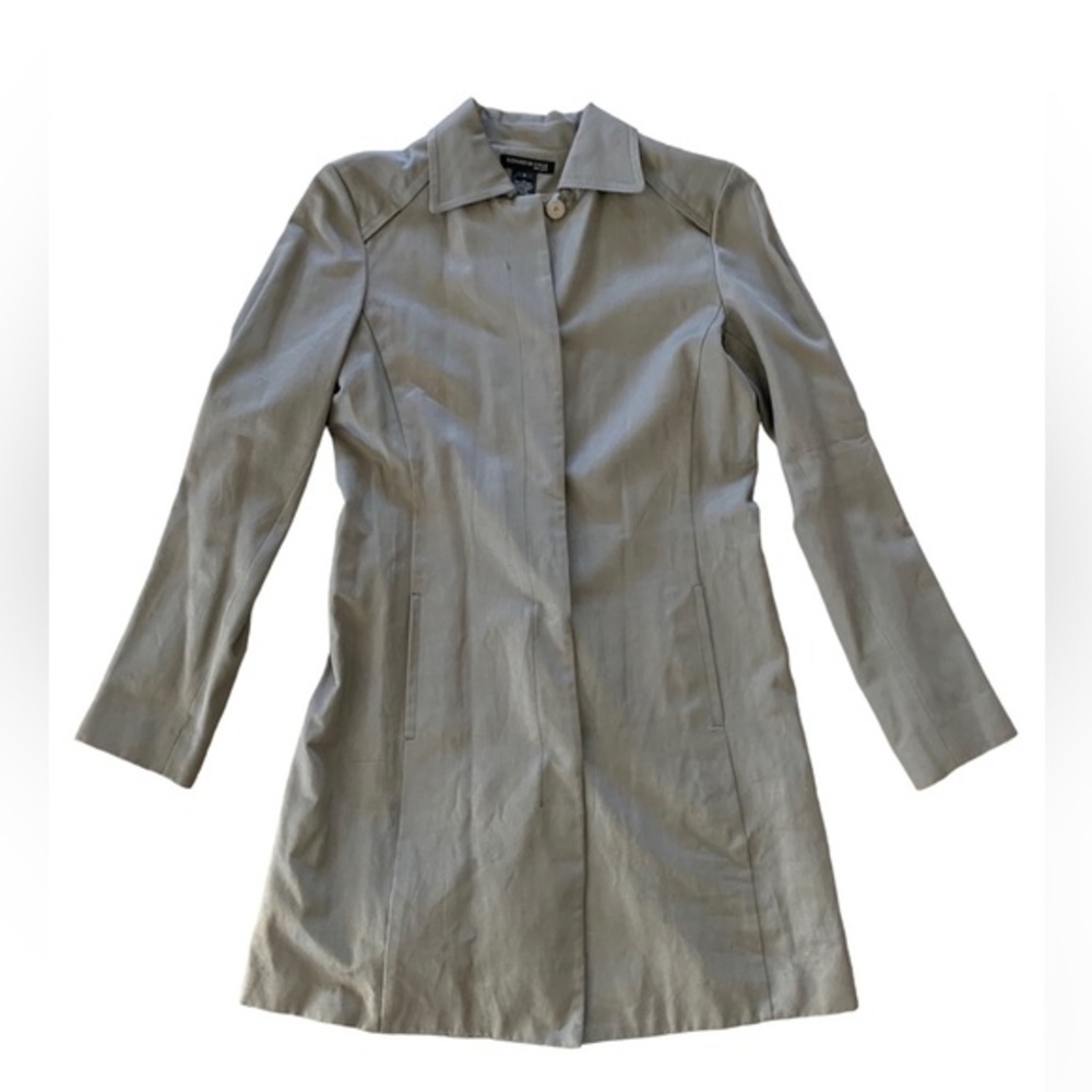 Kenneth Cole New York Gray Lightweight Trench Coat Snap Front Jacket‎ Womens 2